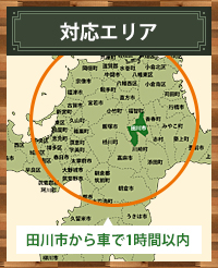 画像：対応エリア　田川市から車で1時間